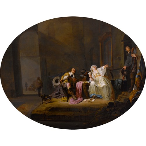 A Card Game in a Courtyard